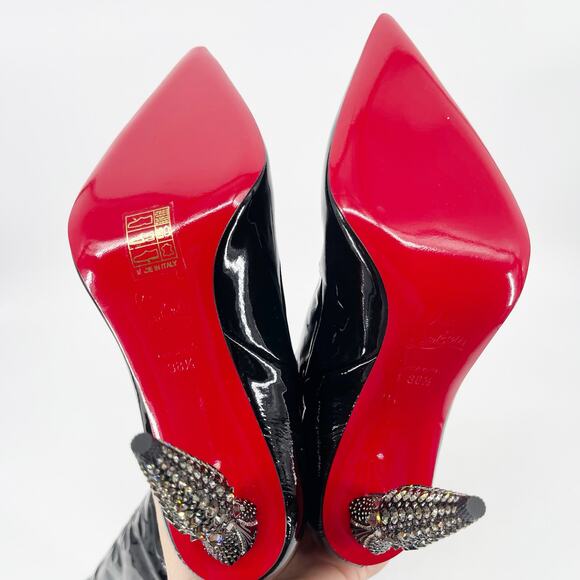 NWOB Christian Louboutin Lipstrass Black Patent Leather Thigh High Boots EU 38.5 - Picture 9 of 11